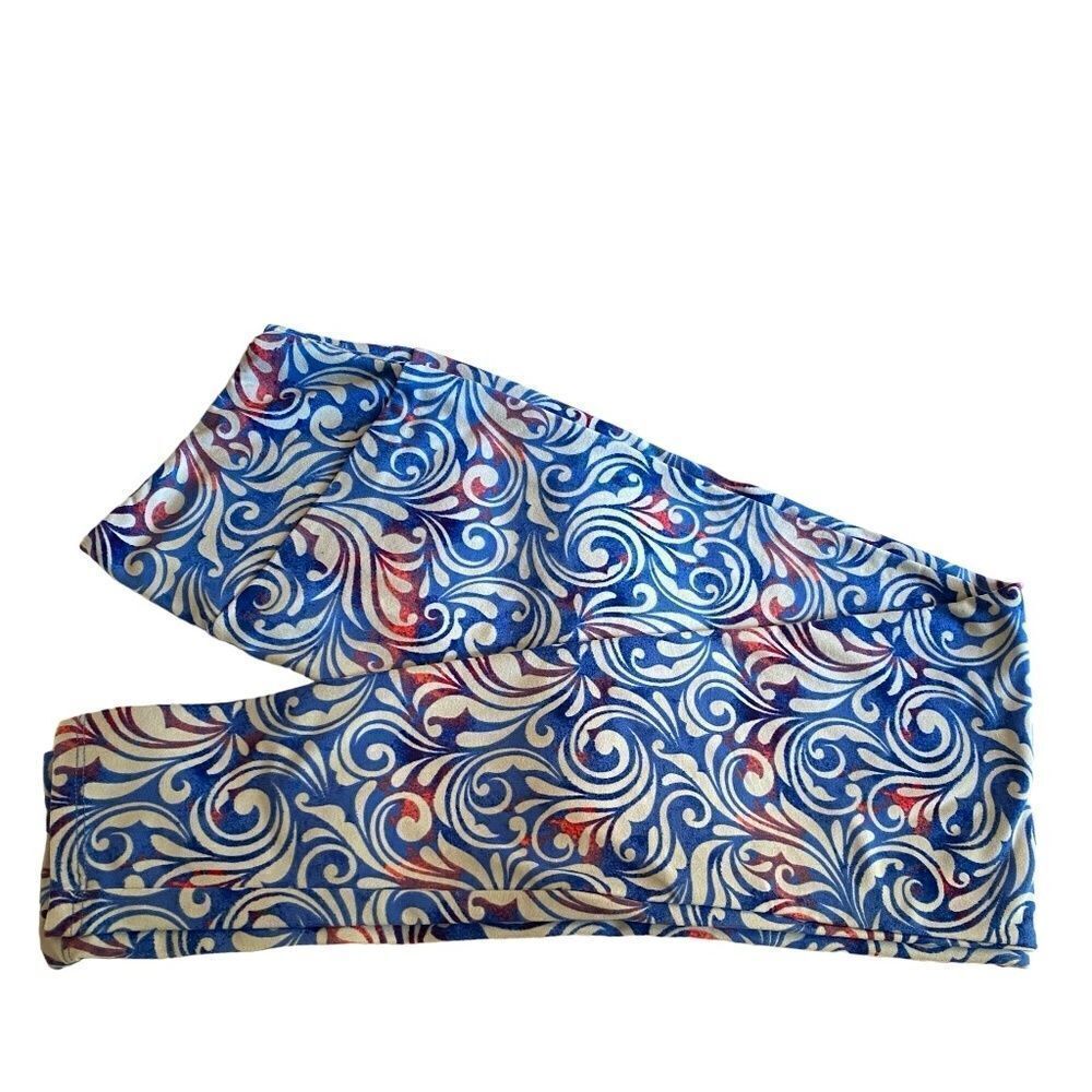 1458 LuLaRoe Leggings Size OS Blue And Cream Swirls Print New